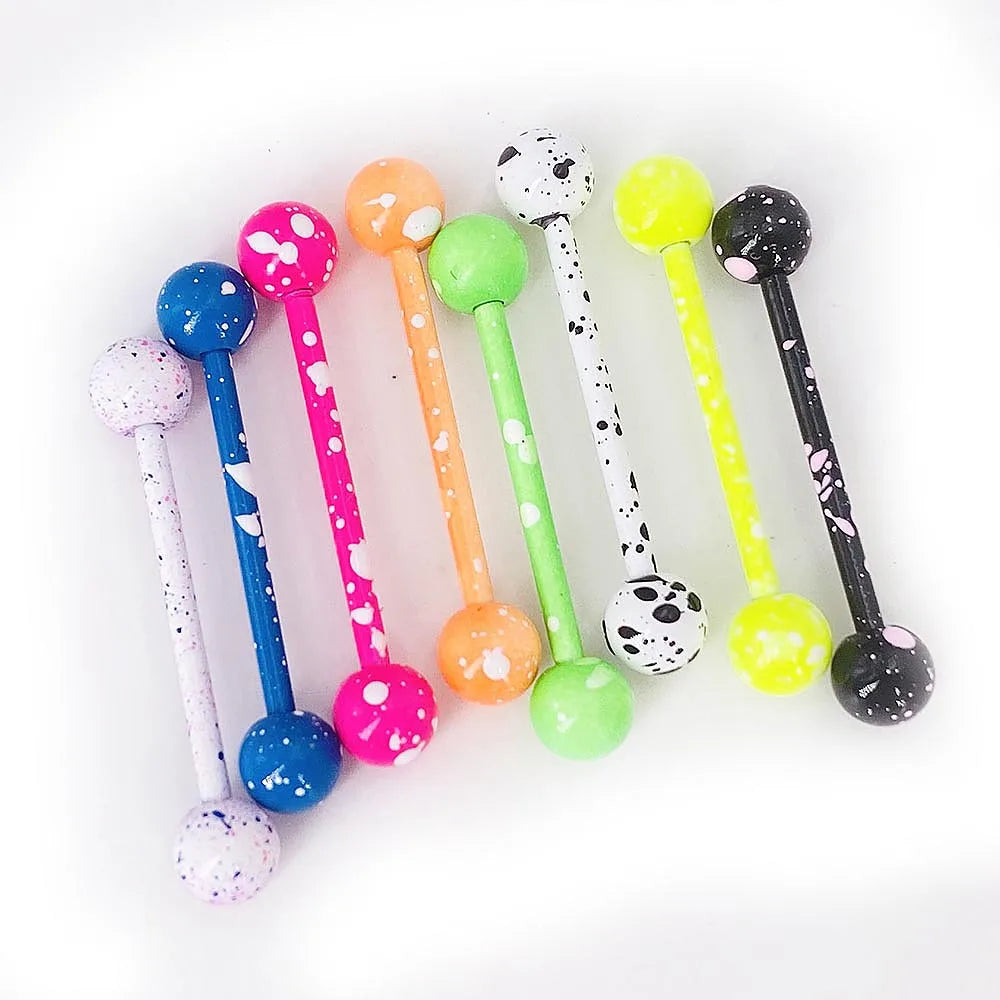10Pcs/Lot Sexy Mixed Colorful Tongue Rings Surgical Stainless Steel Piercing Tongue Studs  For Women Men Body Piercing Jewelry