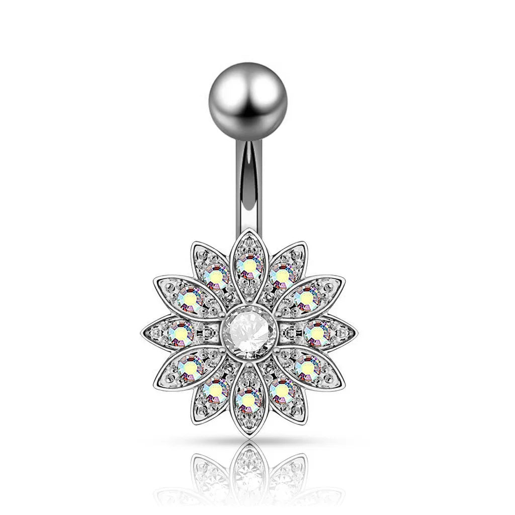 14G Surgical Steel Dangle Navel Belly Button Ring Bar Curved Barbell Body Piercing Jewelry for Women Crystal CZ Ball Screw