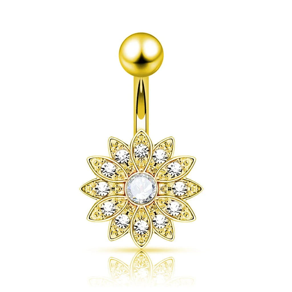 14G Surgical Steel Dangle Navel Belly Button Ring Bar Curved Barbell Body Piercing Jewelry for Women Crystal CZ Ball Screw