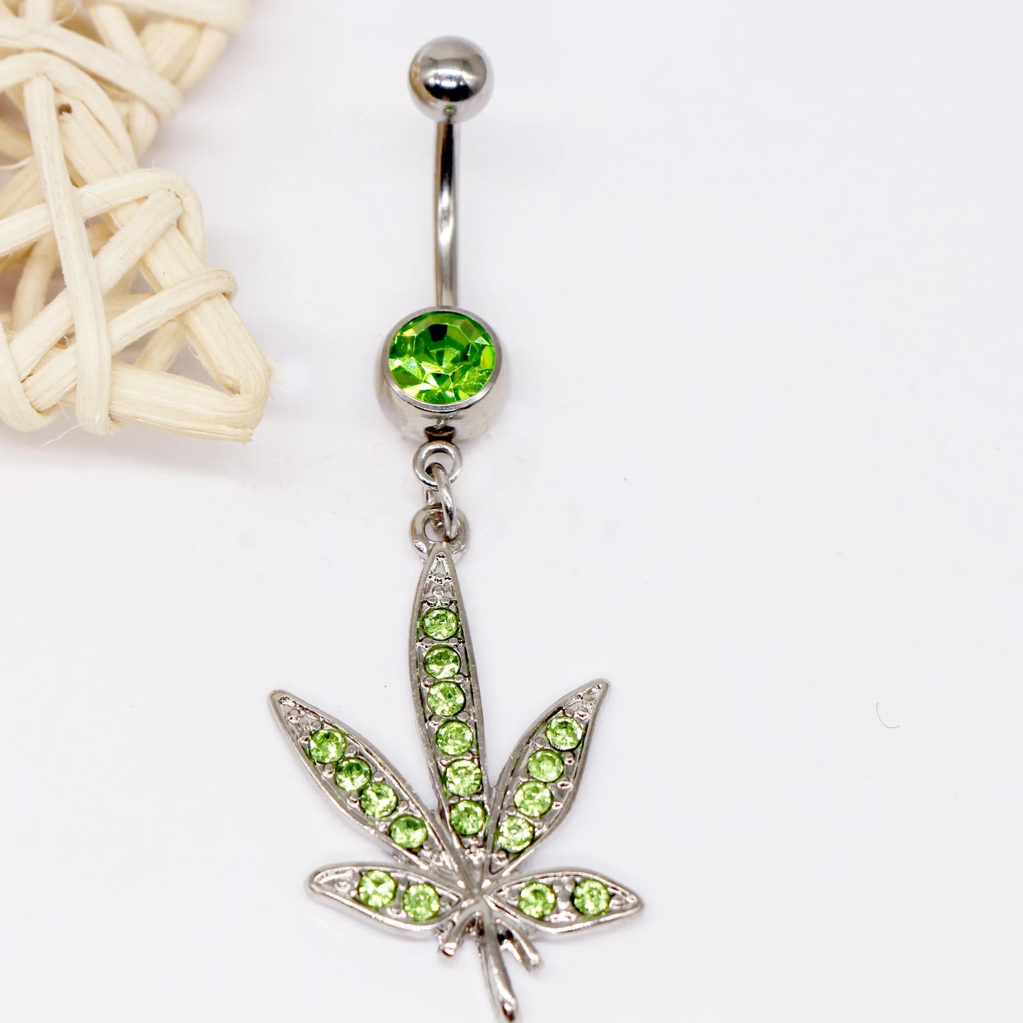 Gaby CZ Dangle Gem Maple Leaf Body Piercing Jewelry 316L Surgical Steel Belly Rings for Wedding and Engagement Stainless Steel