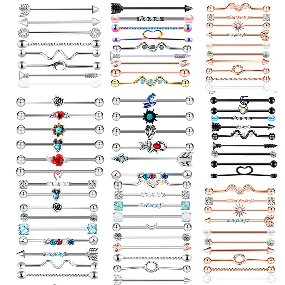 14G Industrial Piercing Barbells Jewelry Surgical Steel CZ Marble Pearl Style for Women Men Cartilage Earring Body Piercing