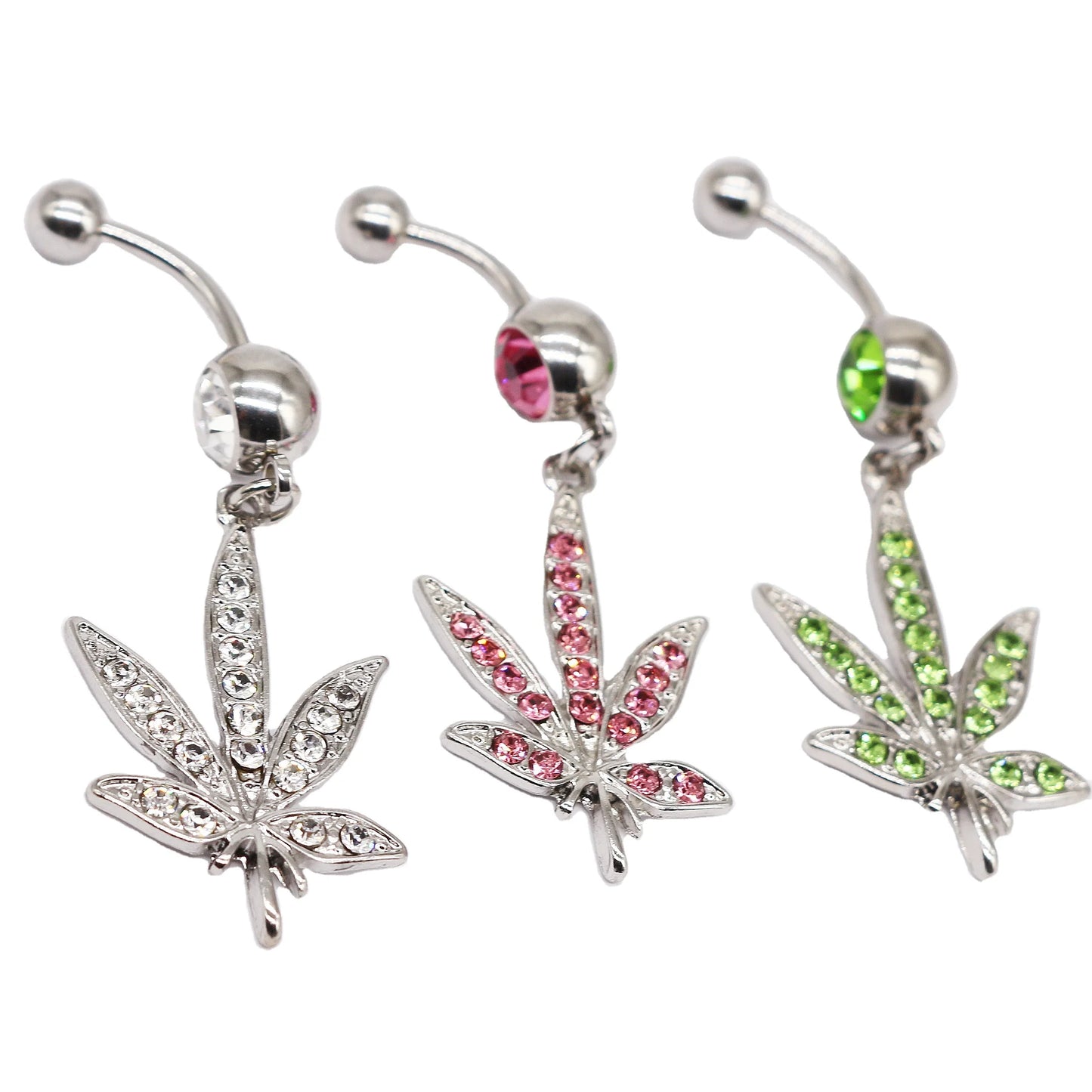 Gaby CZ Dangle Gem Maple Leaf Body Piercing Jewelry 316L Surgical Steel Belly Rings for Wedding and Engagement Stainless Steel