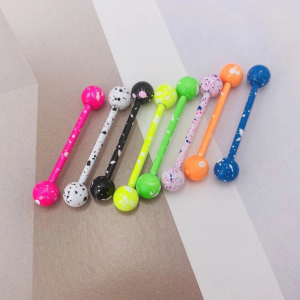 10Pcs/Lot Sexy Mixed Colorful Tongue Rings Surgical Stainless Steel Piercing Tongue Studs  For Women Men Body Piercing Jewelry