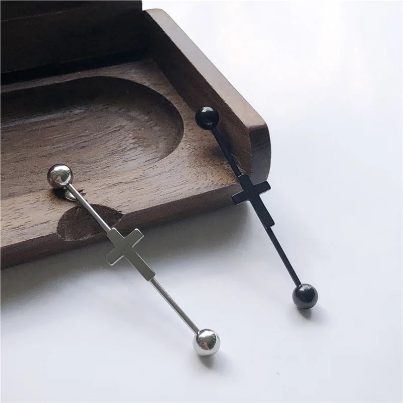 14G Cross Industrial Barbell Piercing Heart Earring Straigh Bar Cartilage Ear Piercing Barbells Body Jewelry Ear Piercing Ring