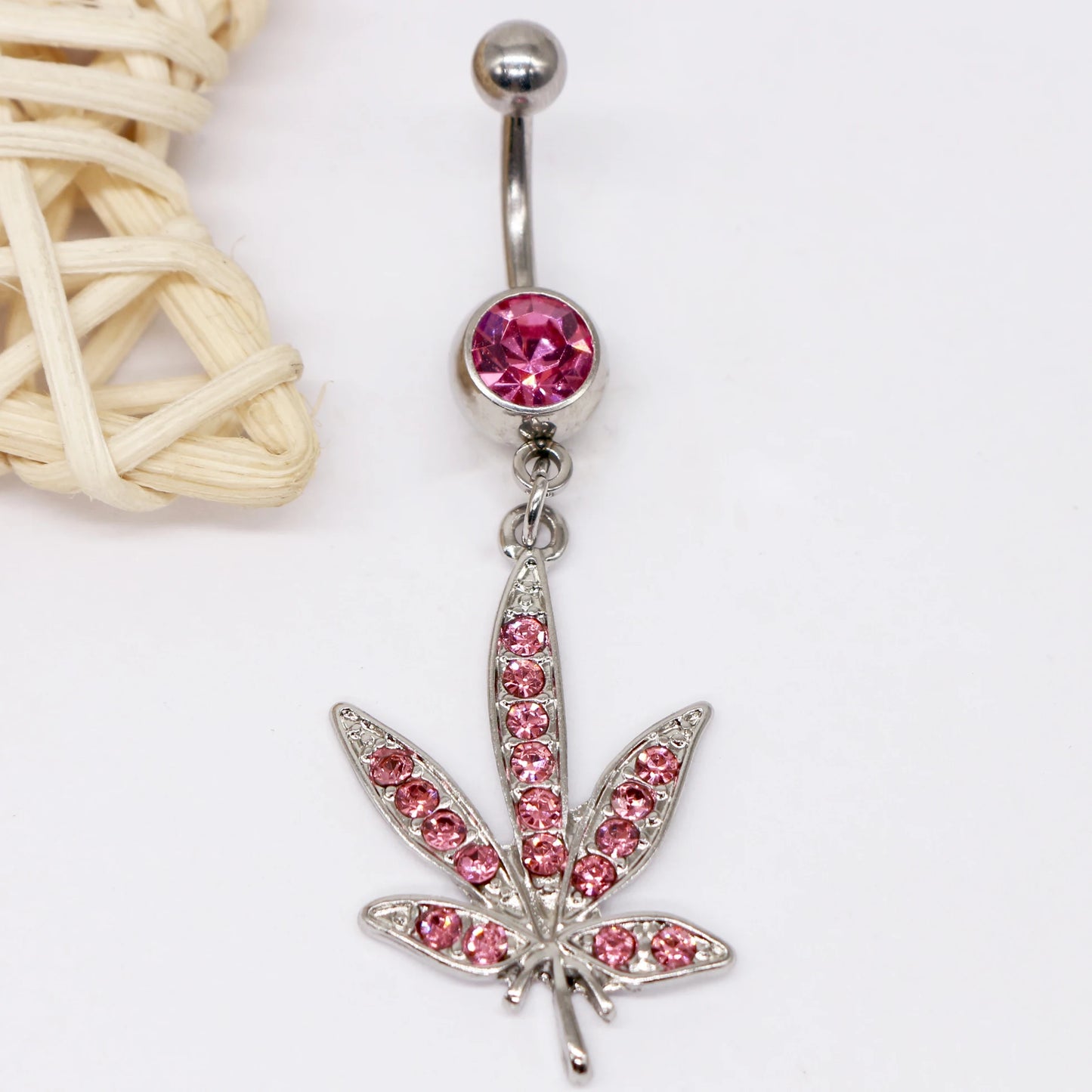 Gaby CZ Dangle Gem Maple Leaf Body Piercing Jewelry 316L Surgical Steel Belly Rings for Wedding and Engagement Stainless Steel