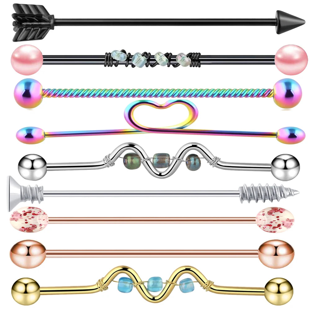 14G Industrial Piercing Barbells Jewelry Surgical Steel CZ Marble Pearl Style for Women Men Cartilage Earring Body Piercing