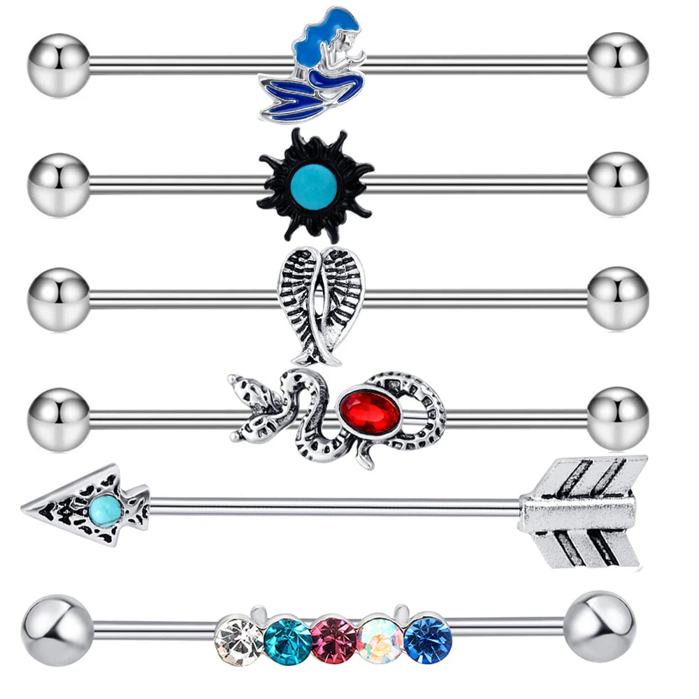 14G Industrial Piercing Barbells Jewelry Surgical Steel CZ Marble Pearl Style for Women Men Cartilage Earring Body Piercing