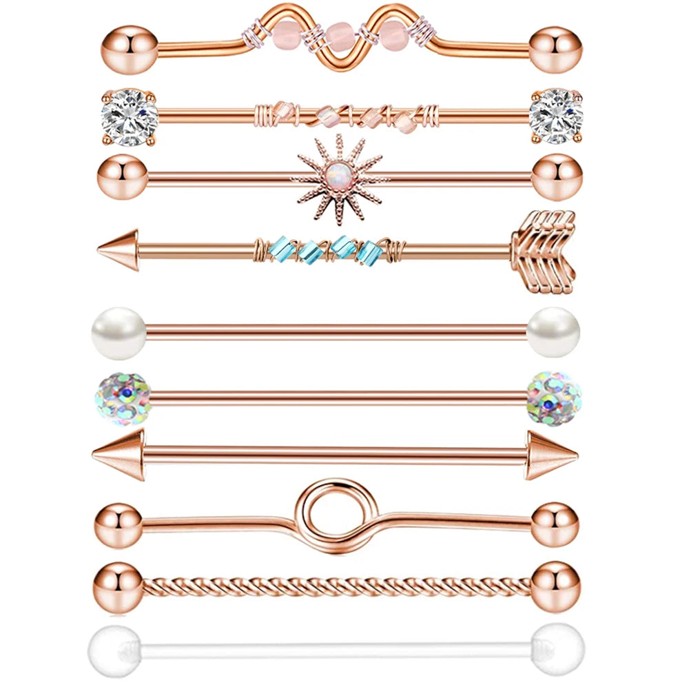 14G Industrial Piercing Barbells Jewelry Surgical Steel CZ Marble Pearl Style for Women Men Cartilage Earring Body Piercing