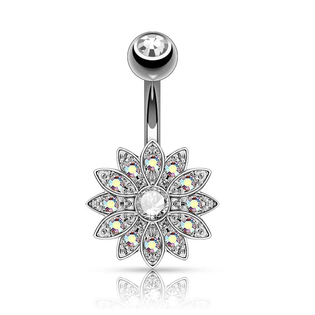 14G Surgical Steel Dangle Navel Belly Button Ring Bar Curved Barbell Body Piercing Jewelry for Women Crystal CZ Ball Screw