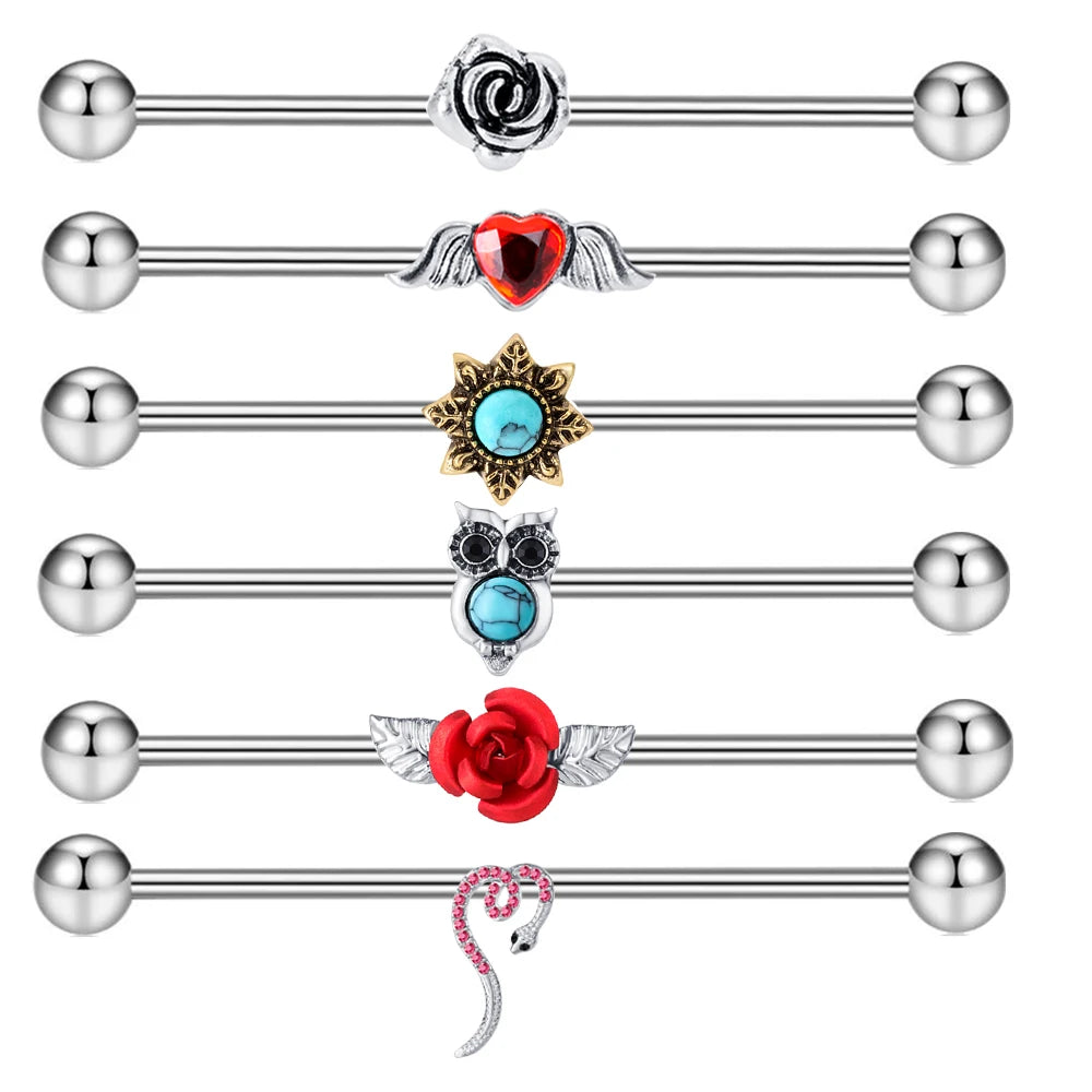 14G Industrial Piercing Barbells Jewelry Surgical Steel CZ Marble Pearl Style for Women Men Cartilage Earring Body Piercing