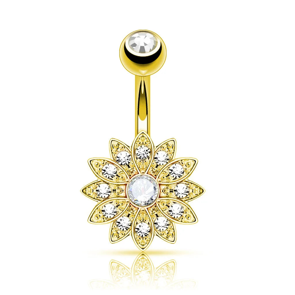 14G Surgical Steel Dangle Navel Belly Button Ring Bar Curved Barbell Body Piercing Jewelry for Women Crystal CZ Ball Screw