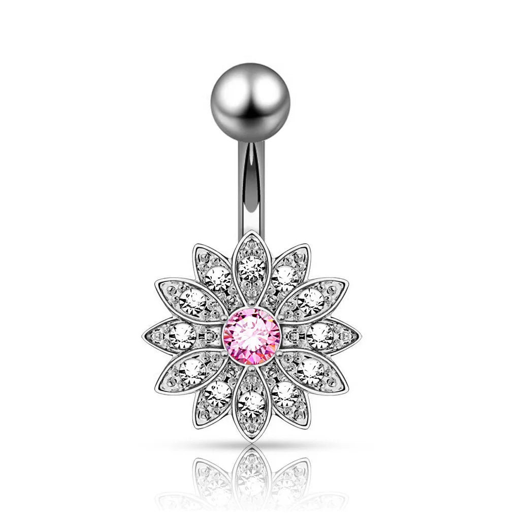 14G Surgical Steel Dangle Navel Belly Button Ring Bar Curved Barbell Body Piercing Jewelry for Women Crystal CZ Ball Screw
