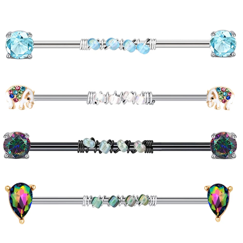 14G Industrial Piercing Barbells Jewelry Surgical Steel CZ Marble Pearl Style for Women Men Cartilage Earring Body Piercing