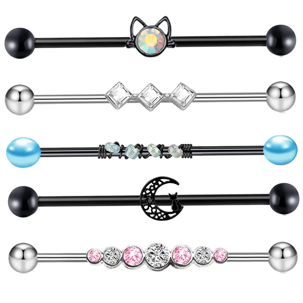 14G Industrial Piercing Barbells Jewelry Surgical Steel CZ Marble Pearl Style for Women Men Cartilage Earring Body Piercing