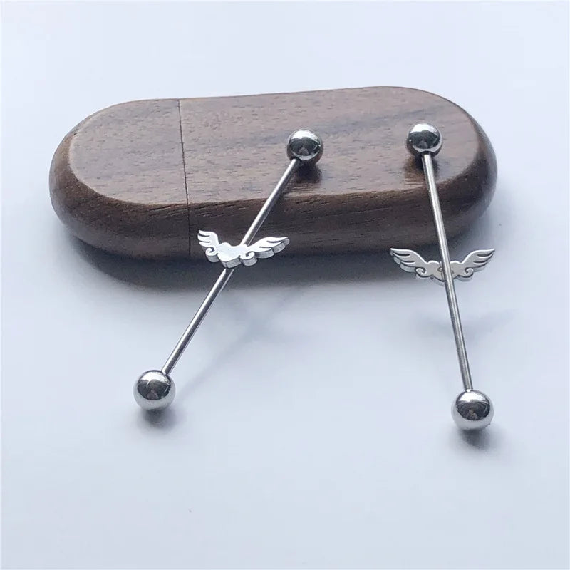 14G Cross Industrial Barbell Piercing Heart Earring Straigh Bar Cartilage Ear Piercing Barbells Body Jewelry Ear Piercing Ring