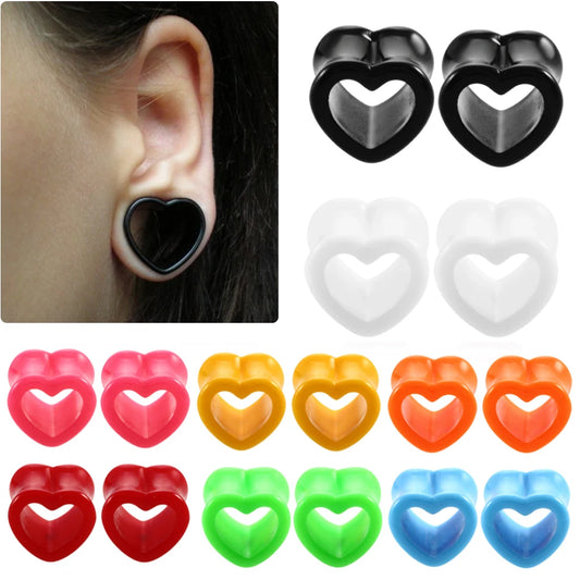 2Pcs/lot Acrylic Tunnels for Ears Heart Hollow Ear Plugs Tunnels Earlets Stretcher 4-12mm Ear Dilations Expanders Women Jewelry
