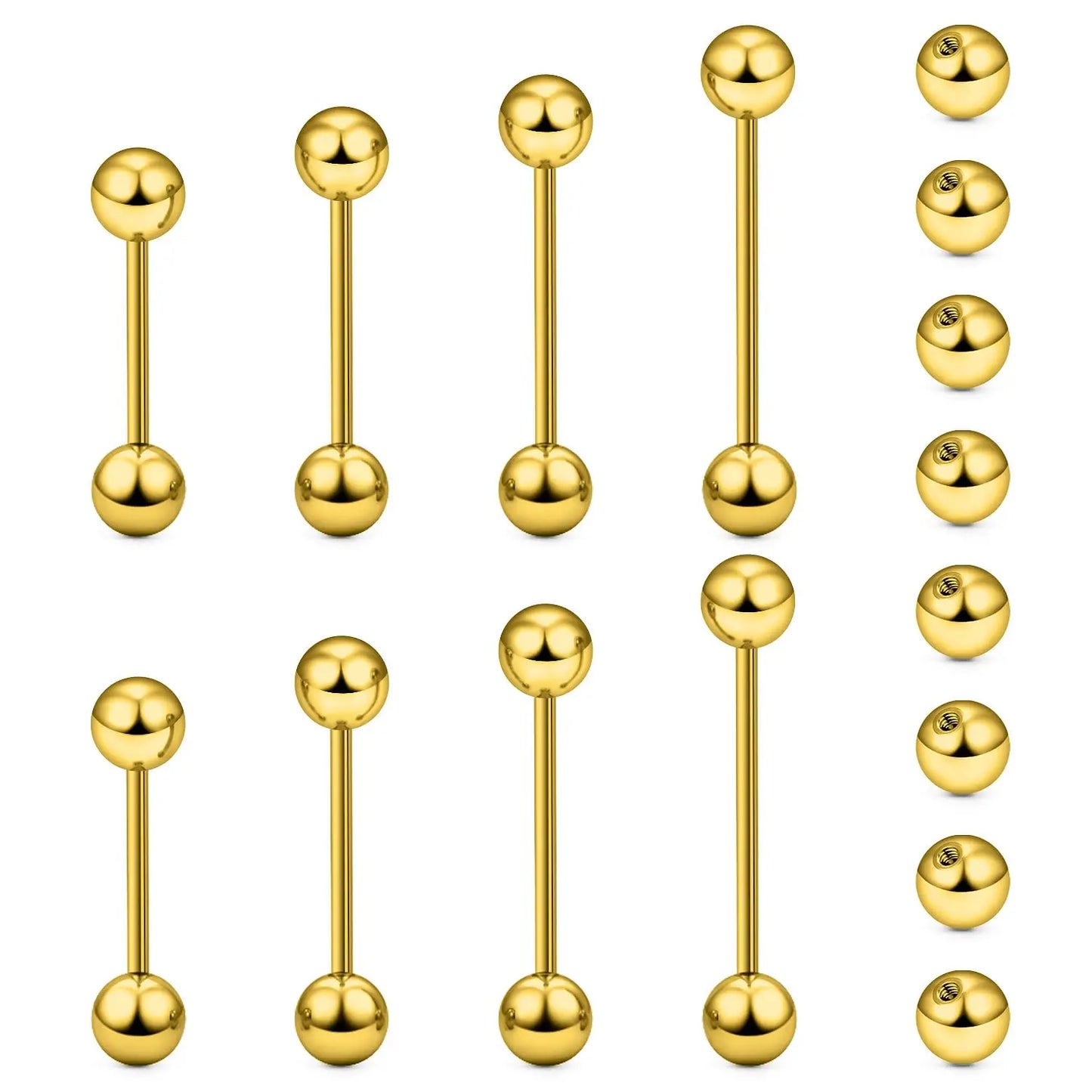 14G 16G Nipple Tongue Rings Stainless Steel Barbells Piercing Jewelry Silvery Black Golden 12mm-18mm Length Ball Size 5MM 6MM