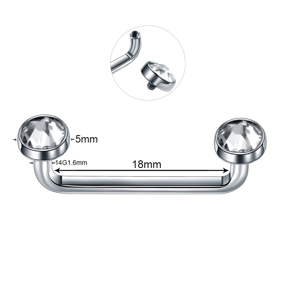 1PC Titanium 16G 14G External&Internal Thread Surface Bar Industrial Barbell CZ Micro Dermal Anchors Ring Piercings Sexy Jewelry