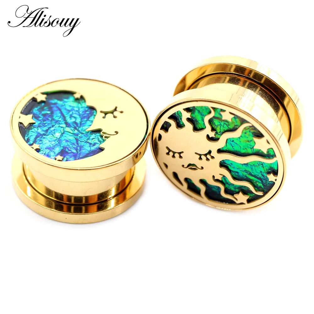 2PCS Stainless Steel Star Moon Sun Skull Cat Butterfly Ear Gauges Tunnels Plugs Expander Stretcher Piercing Body Jewelry