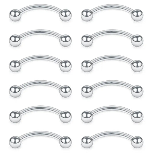 12PCS 16G Stainless Steel Curved Barbell Eyebrow Tragus Helix Ear Belly Lip Ring Body Piercing Jewelry For Women and Men
