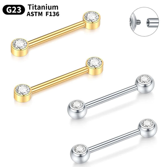 1/2Pcs Titanium Nipple Piercing Jewelry CZ Bezel Tongue Nipple Bars Piercing for Breasts Sexy Piercing Mamilo for Women 12-20mm