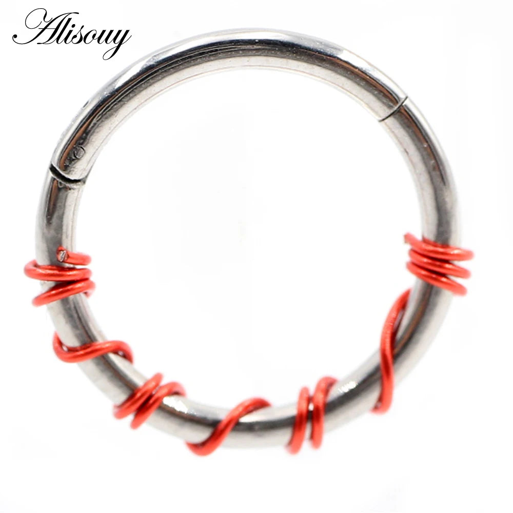 Alisouy 1PC Stainless Steel Twist Wire Hinged Clicker Nose Hoop Rings Ear Cartilage Tragus Daith Septum Body Piercing Jewelry