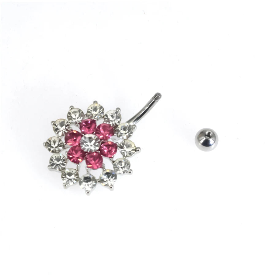 Elegant Crystal Flower Belly Ring - Hypoallergenic Stainless Steel Body Jewelry for Every Occasion