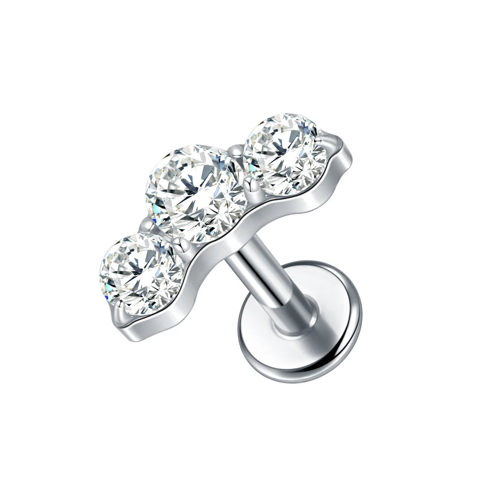 1pc Titanium White Green Zircon Stud Earring for Women Flat Back Helix Tragus Labret Piercing Body Jewelry