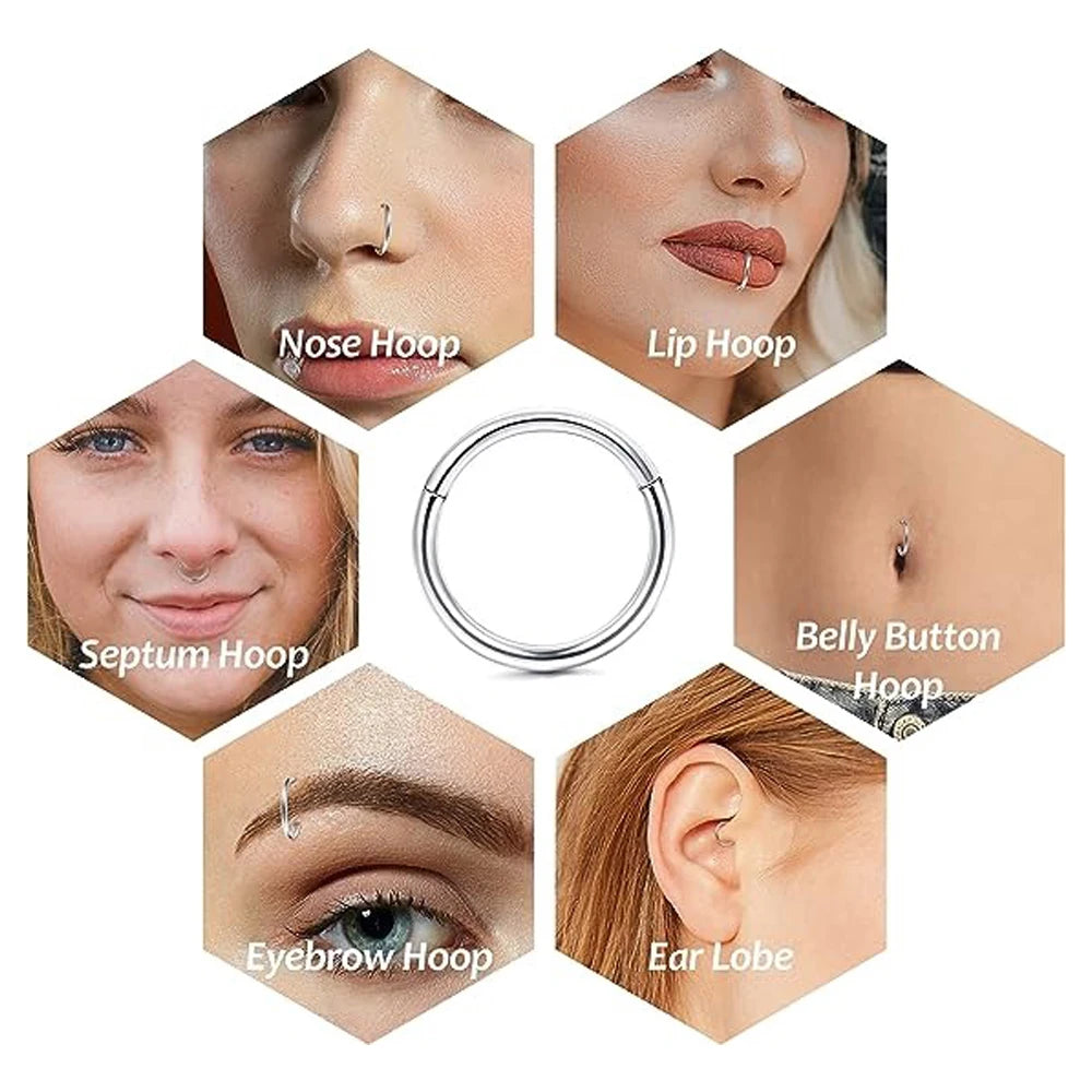 1PC Surgical Steel Septum Clicker Segment Hinged Ring Nose Eyebrow Lip Hoop Ear Cartilage Tragus Helix Ear Lobe Piercing Jewelry