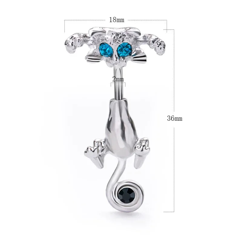 Elegant Stainless Steel Cat-Shaped Belly Ring with Zircon Detailing