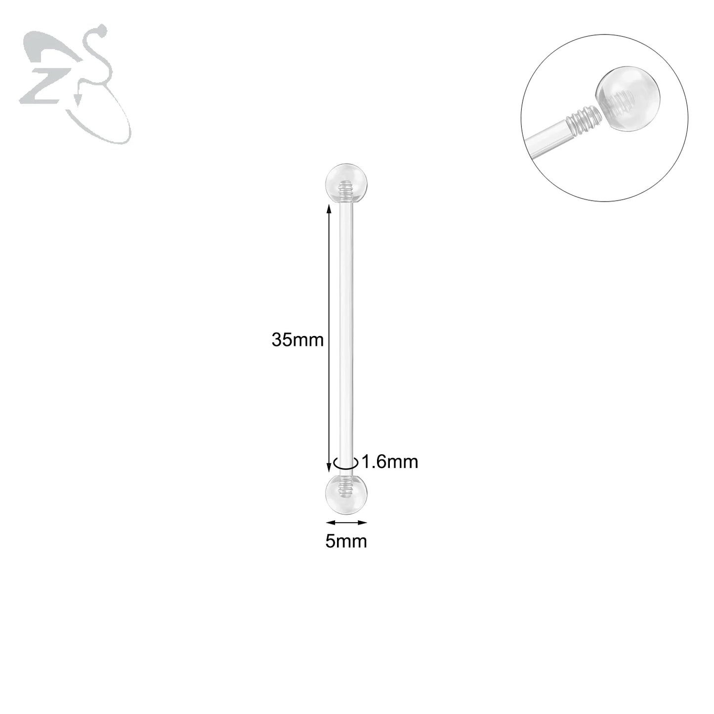 ZS 1PC Acrylic Stud Earring for Women Men Transparent Double Headed Round Earring Ear Helix Conch Cartilage Piercing 14G Jewelry