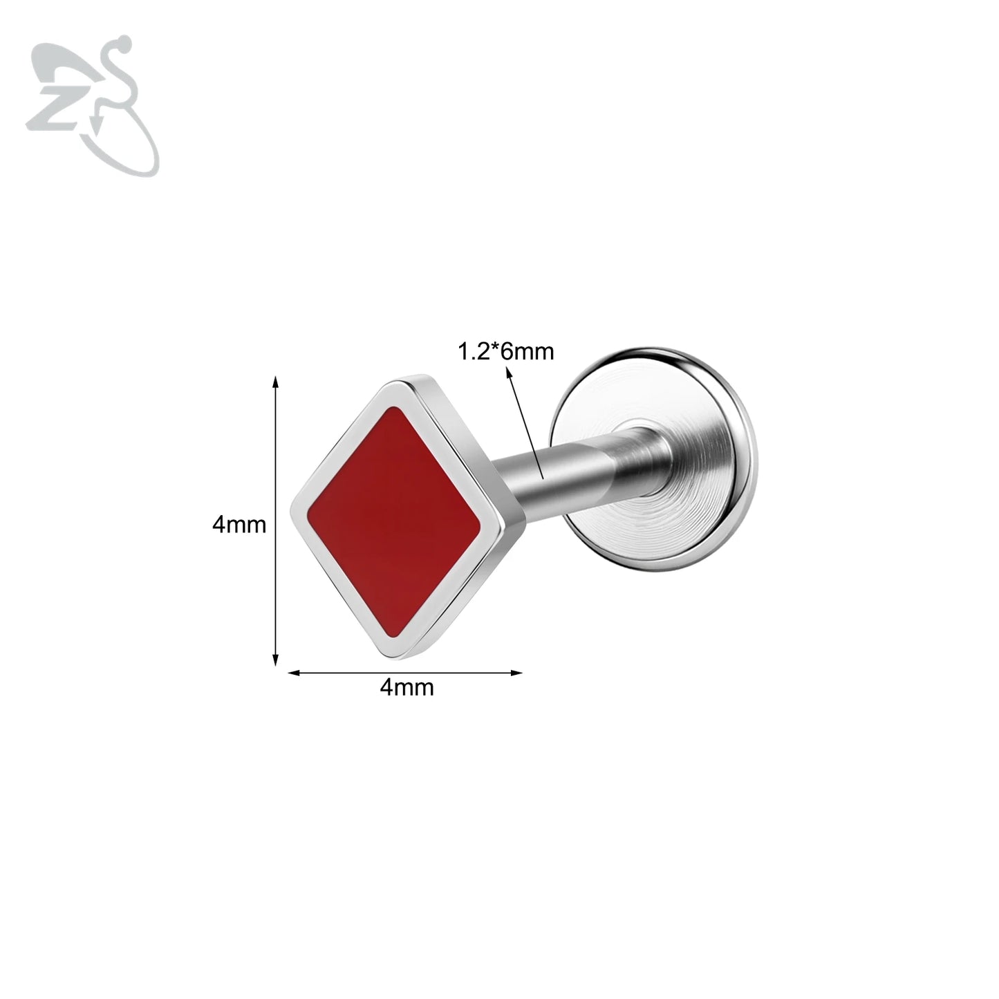 ZS 1 Piece 16G Stainless Steel Labret Lip Piercing Spade Heart Diamond Club Shape Ear Cartilage Tragus Helix Piercings 6MM/8MM