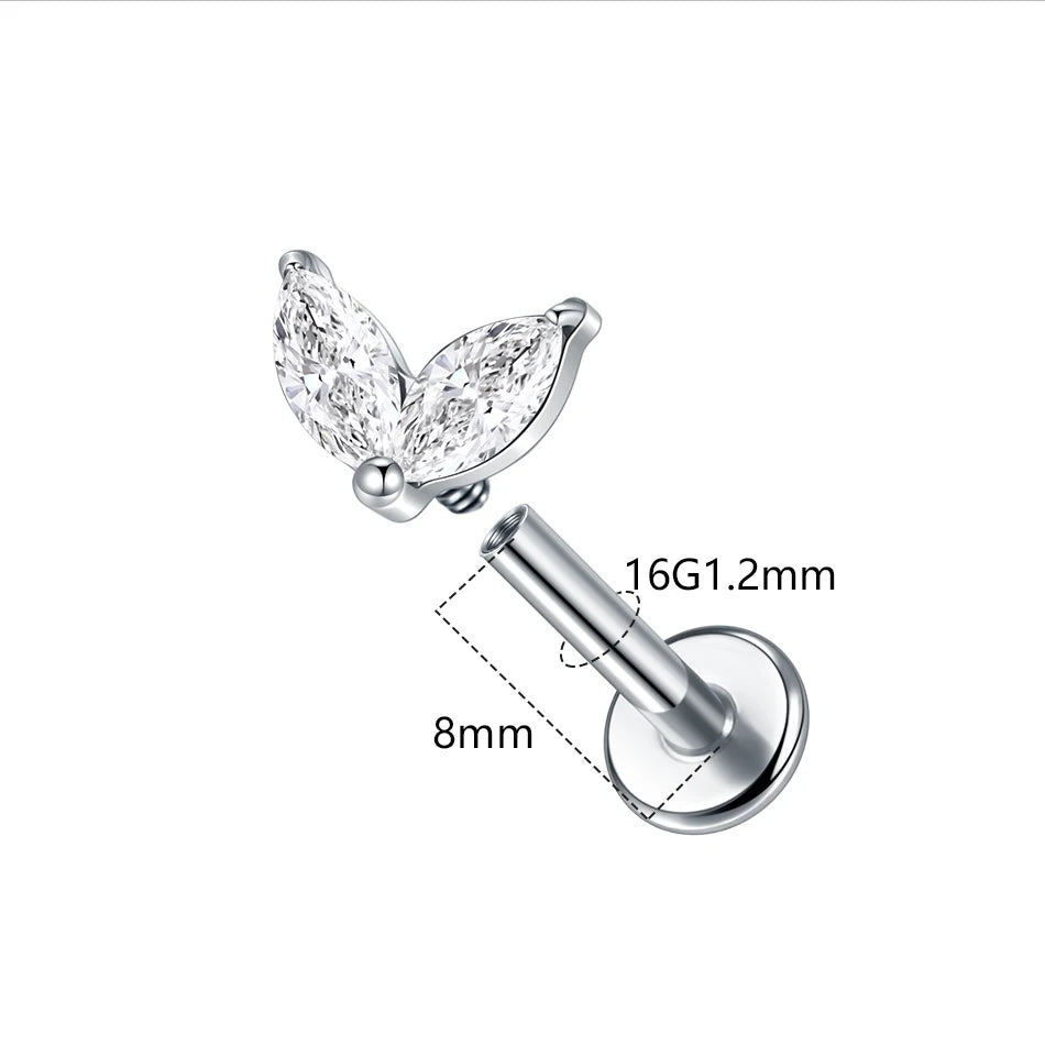 1pc Titanium White Green Zircon Stud Earring for Women Flat Back Helix Tragus Labret Piercing Body Jewelry