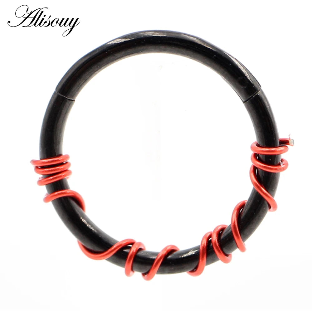 Alisouy 1PC Stainless Steel Twist Wire Hinged Clicker Nose Hoop Rings Ear Cartilage Tragus Daith Septum Body Piercing Jewelry