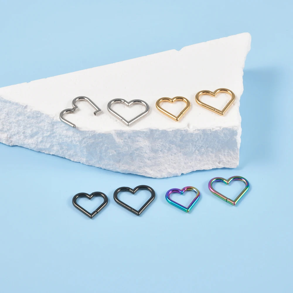 1pcs Stainless Steel Heart Shape Clicker Ear Tragus Cartilage Daith Helix Lobe Earrings Septum Nose Ring Body Piercing Jewelry