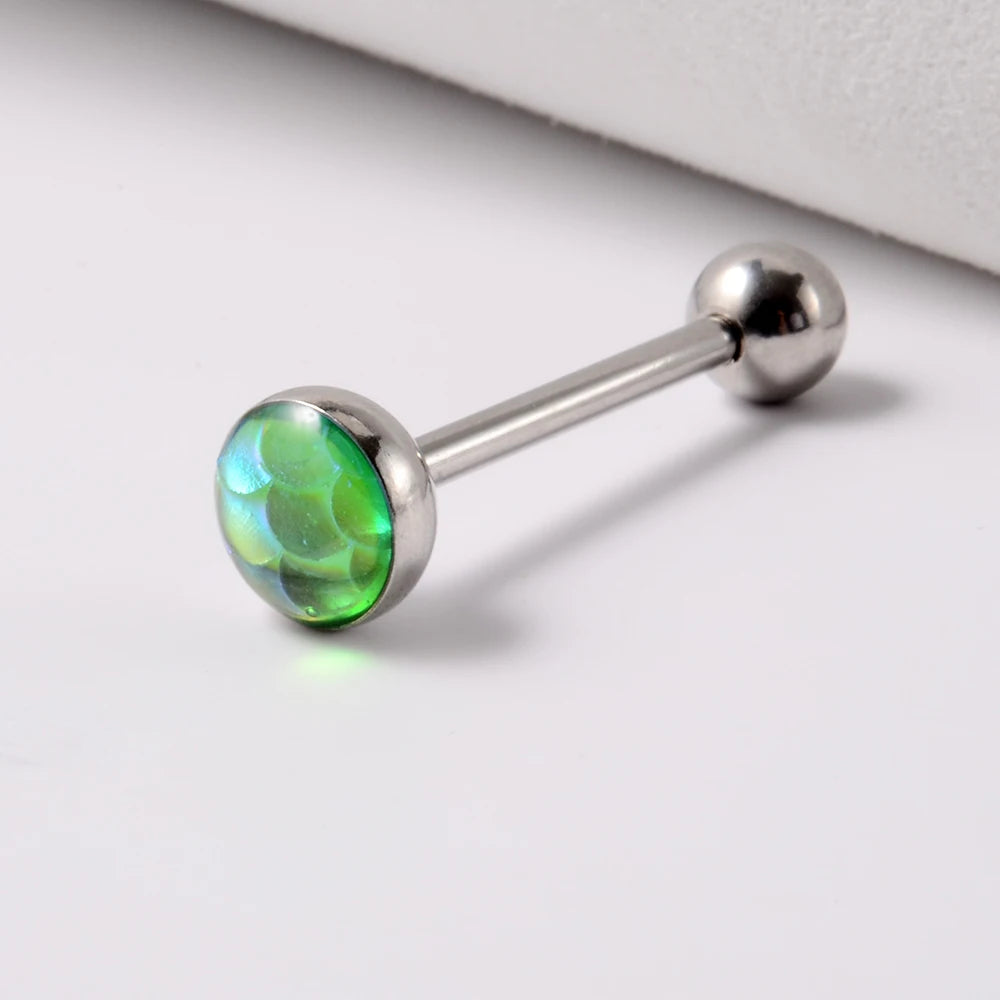 1PC 14G Tongue Rings Surgical Steel Tongue Piercing Jewelry for Women Men Fish Scales Ball Tongue Ring Barbell Piercing