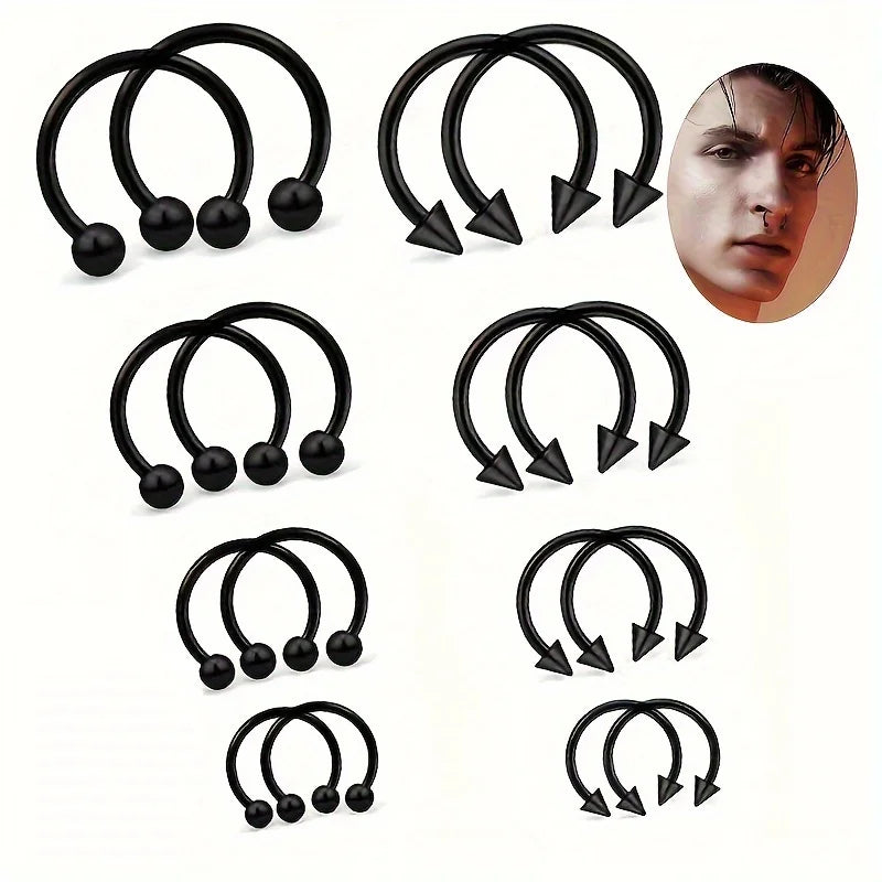 2Pcs Stainless Steel Horseshoe Barbell Nose Lip Rings With Balls Spikes Punk Body Piercing Jewelry Universal Fit Design