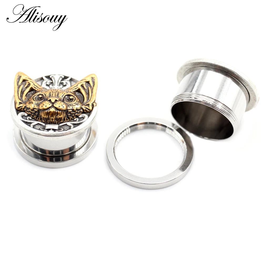 2PCS Stainless Steel Star Moon Sun Skull Cat Butterfly Ear Gauges Tunnels Plugs Expander Stretcher Piercing Body Jewelry