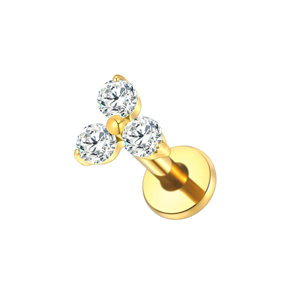 1pc Titanium White Green Zircon Stud Earring for Women Flat Back Helix Tragus Labret Piercing Body Jewelry
