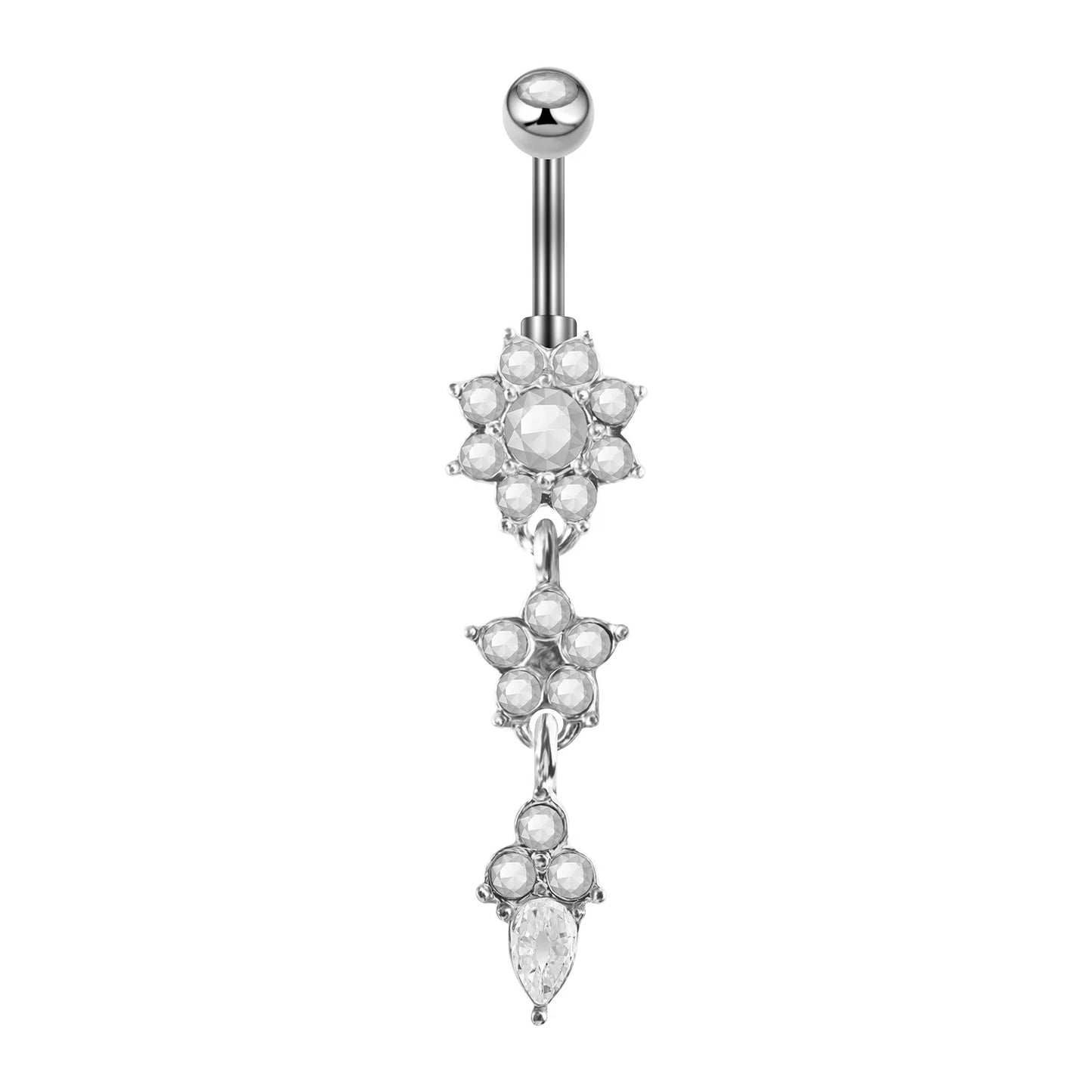 Elegant Stainless Steel Cat-Shaped Belly Ring with Zircon Detailing