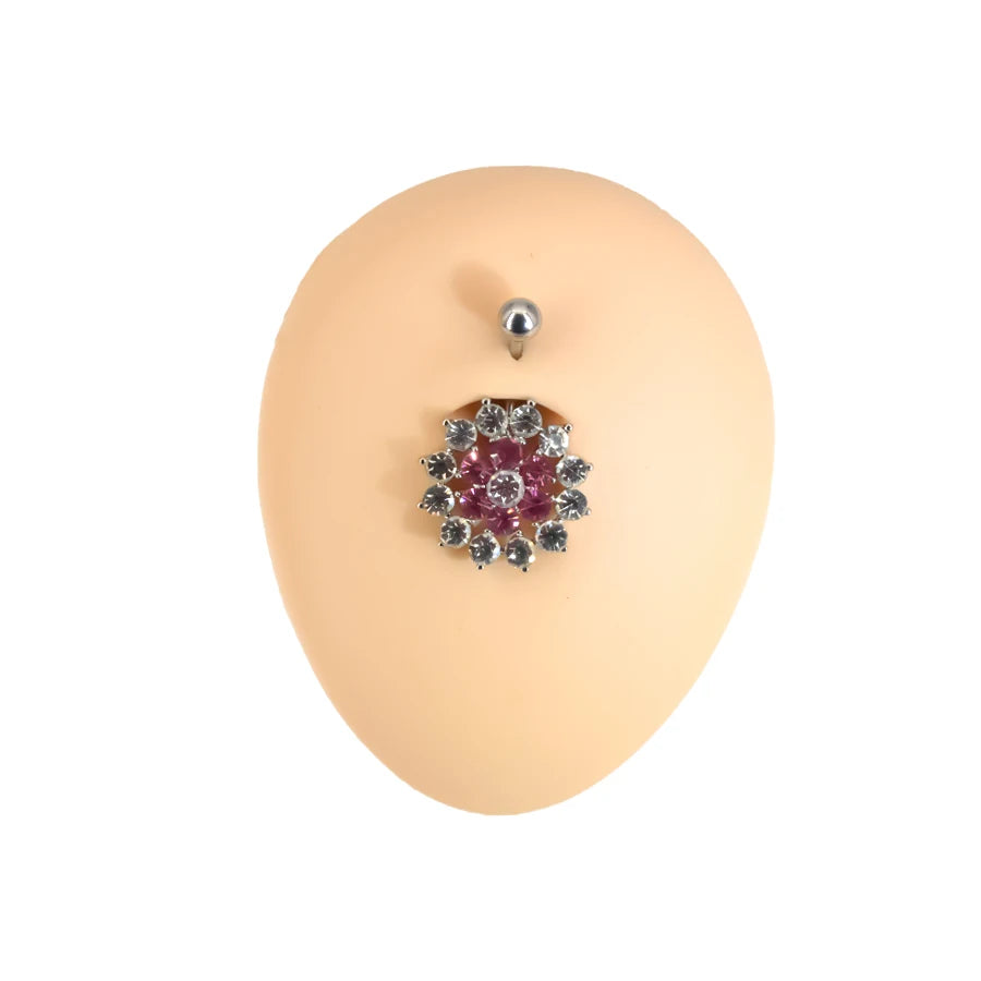 Elegant Crystal Flower Belly Ring - Hypoallergenic Stainless Steel Body Jewelry for Every Occasion