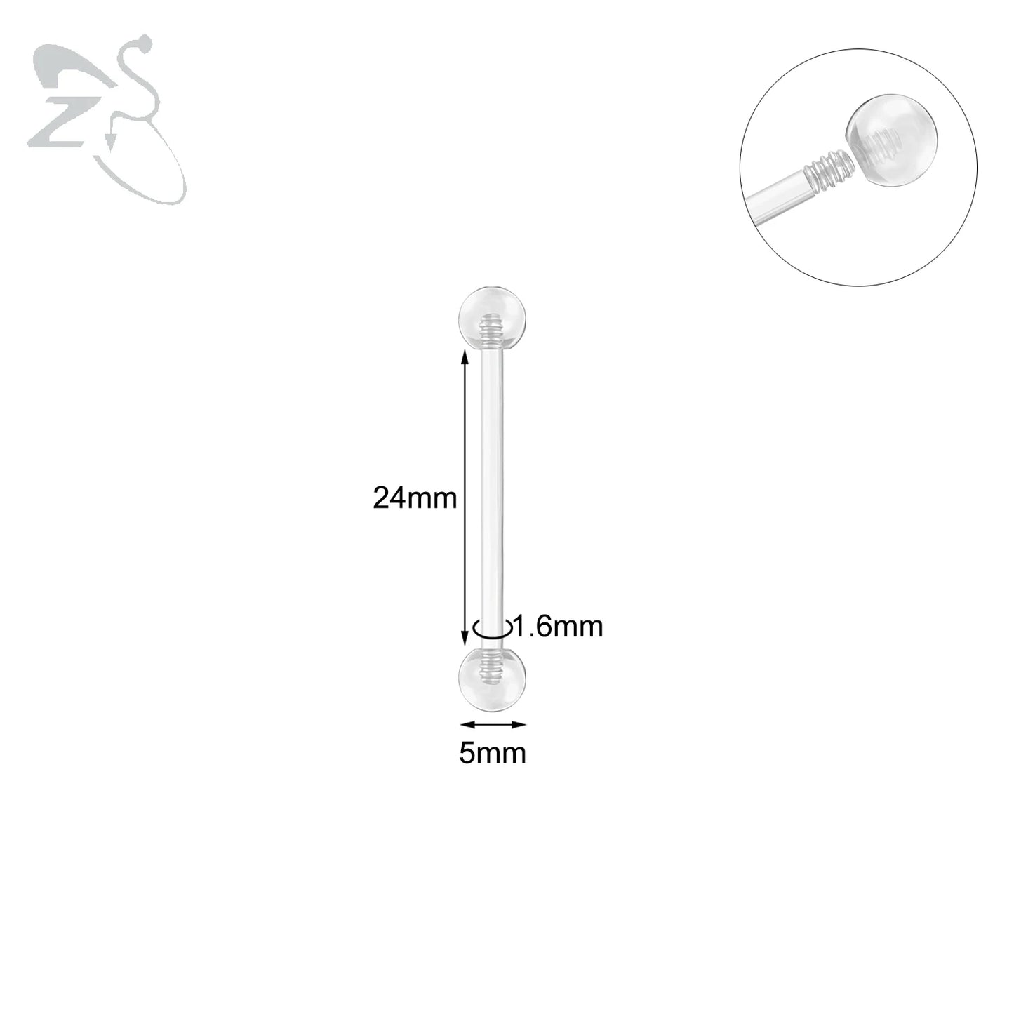 ZS 1PC Acrylic Stud Earring for Women Men Transparent Double Headed Round Earring Ear Helix Conch Cartilage Piercing 14G Jewelry