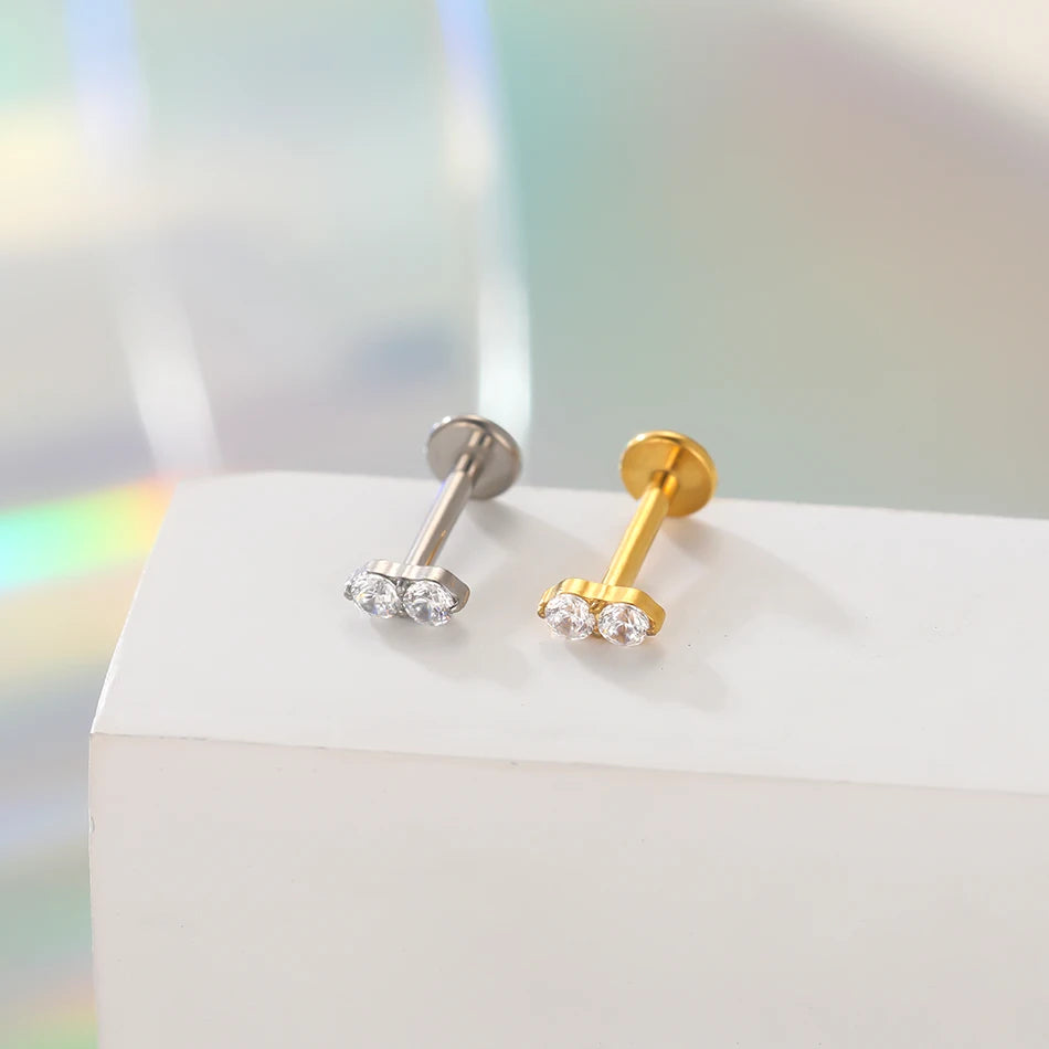 1pc Titanium White Green Zircon Stud Earring for Women Flat Back Helix Tragus Labret Piercing Body Jewelry
