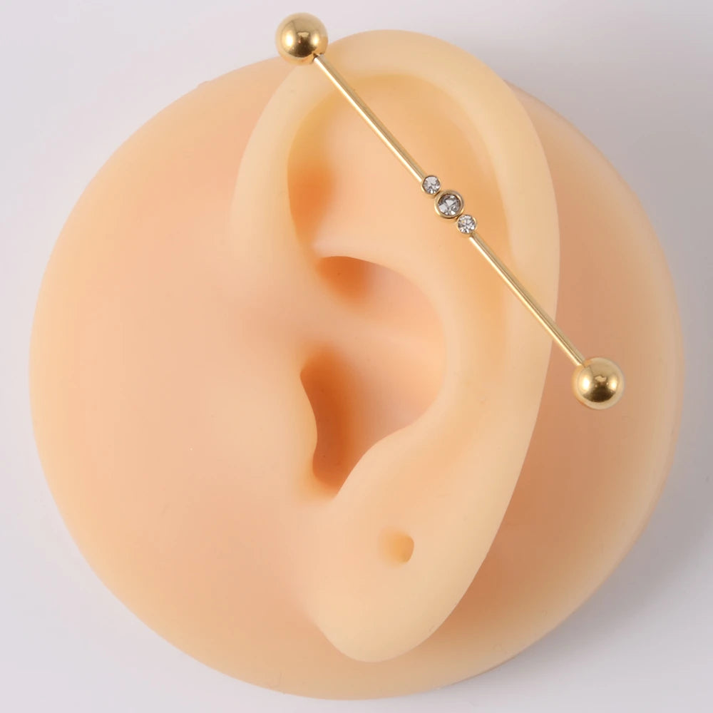 1PC Stainless Steel Industrial Barbell Long Bridge Micro Insert Zircon Earring Transversal Women Ear Piercing Jewelry 16G