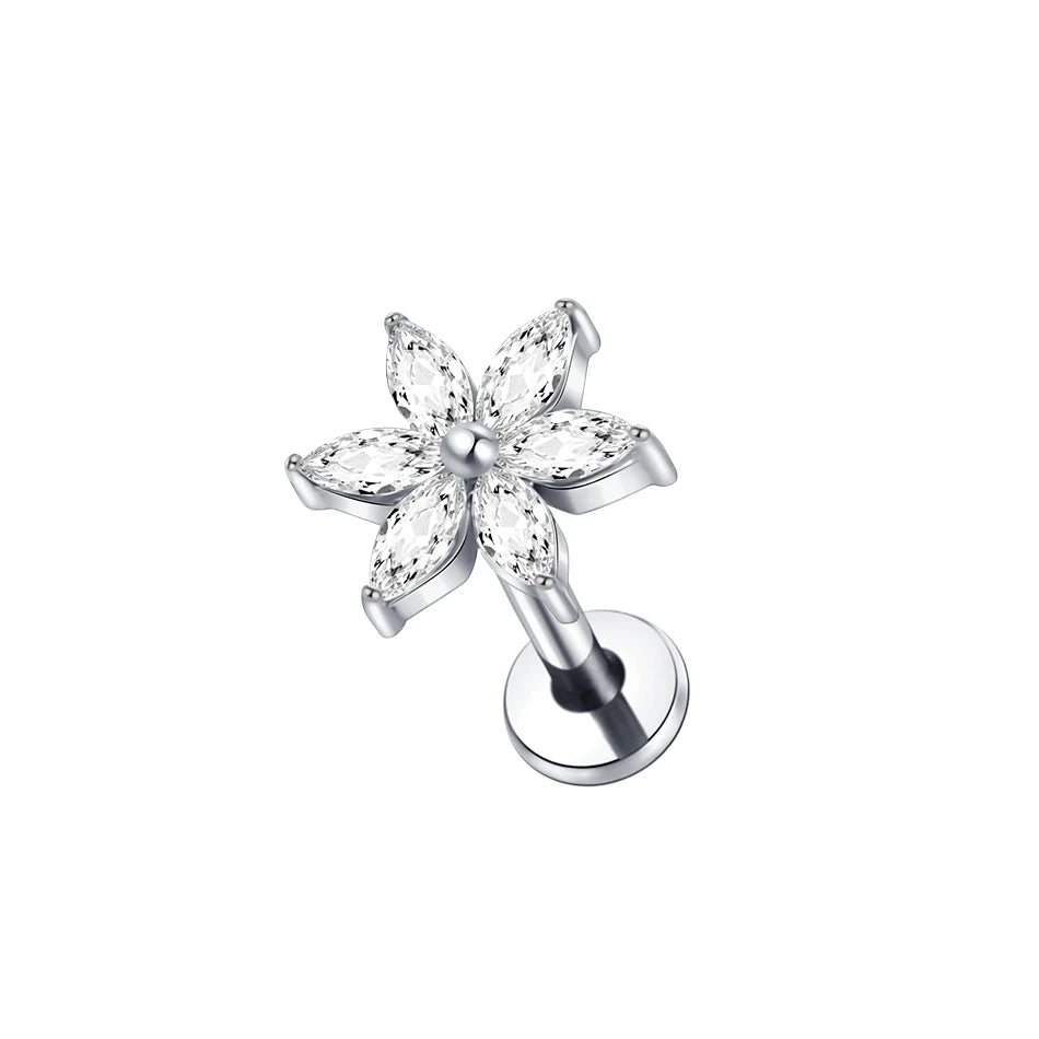 1PC Titanium Ear Cartilage Piercings Flat Back Stud Earring Internal Thread Butterfly Cross CZ Helix Tragus Piercing Jewelry 16G