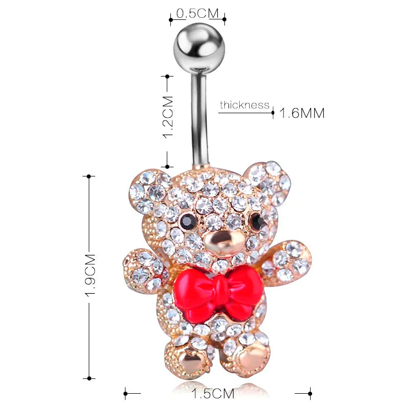 Versatile Red Bow Tie Bear Belly Button Ring in 316L Surgical Steel