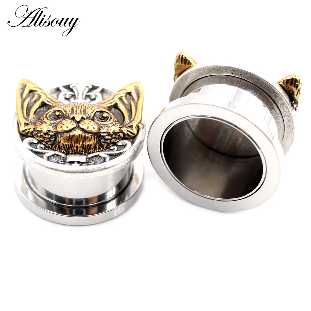 2PCS Stainless Steel Star Moon Sun Skull Cat Butterfly Ear Gauges Tunnels Plugs Expander Stretcher Piercing Body Jewelry