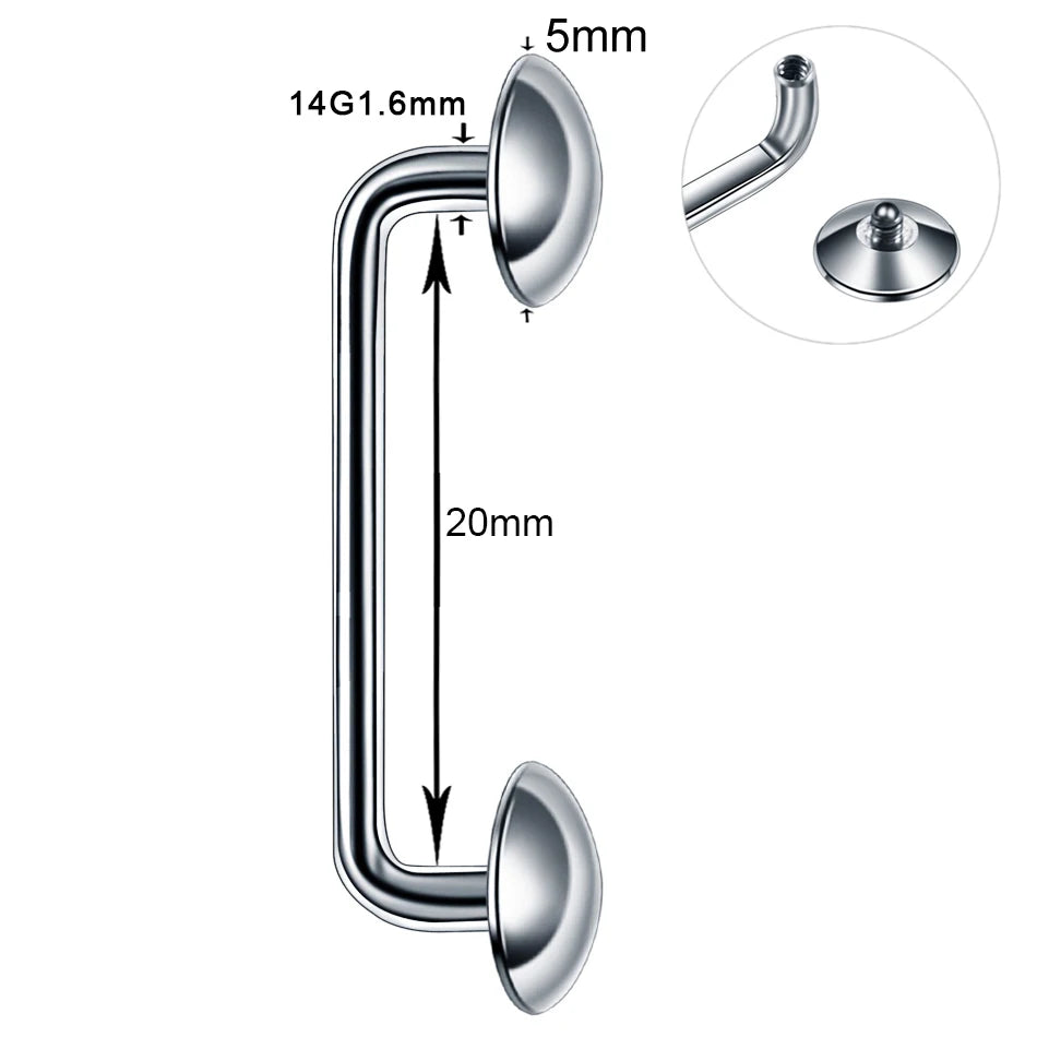 1PC Titanium 16G 14G External&Internal Thread Surface Bar Industrial Barbell CZ Micro Dermal Anchors Ring Piercings Sexy Jewelry