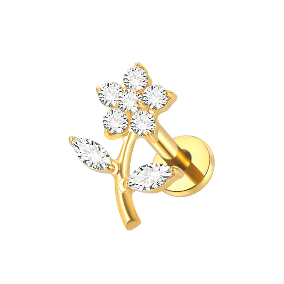 1PC Titanium Ear Cartilage Piercings Flat Back Stud Earring Internal Thread Butterfly Cross CZ Helix Tragus Piercing Jewelry 16G