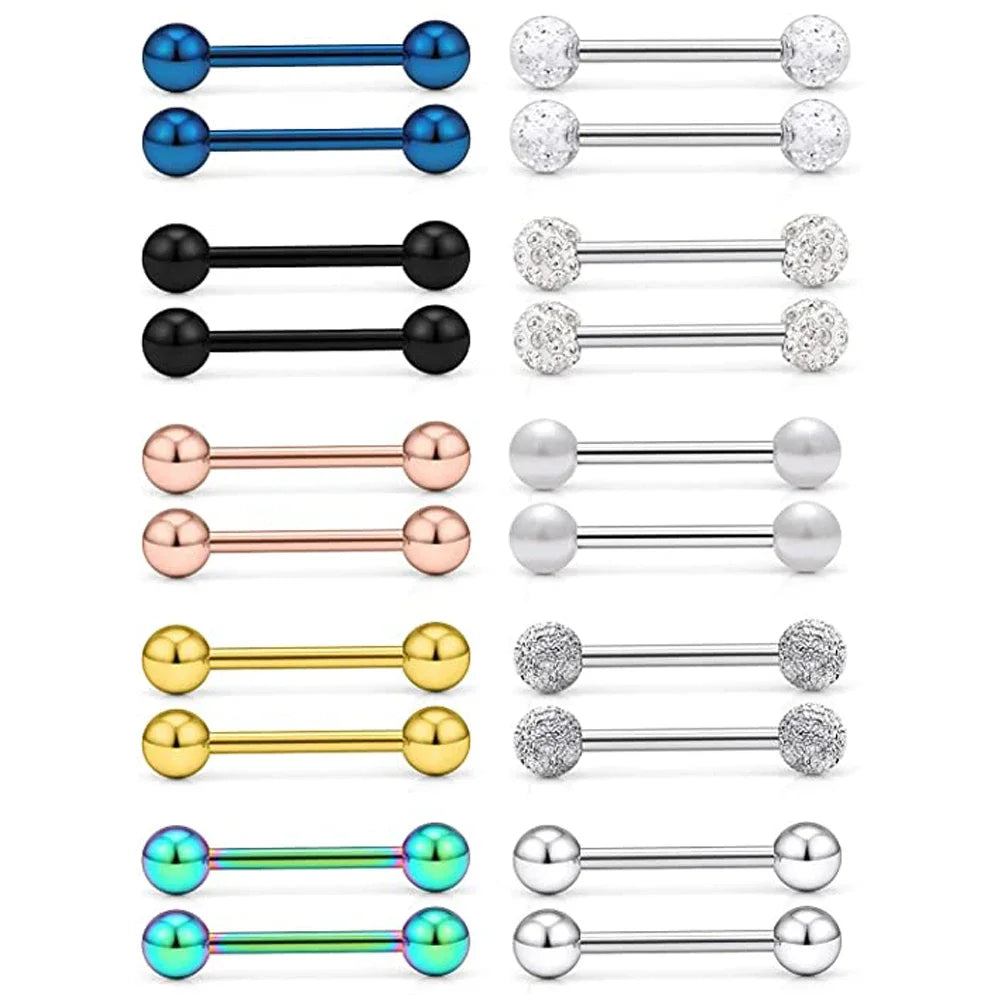 14G Tongue Rings Nipple Rings Surgical Steel Barbell Nipplering Body Piercing Jewelry for Women Men 12MM 14MM 16MM 18MM Bar Leng